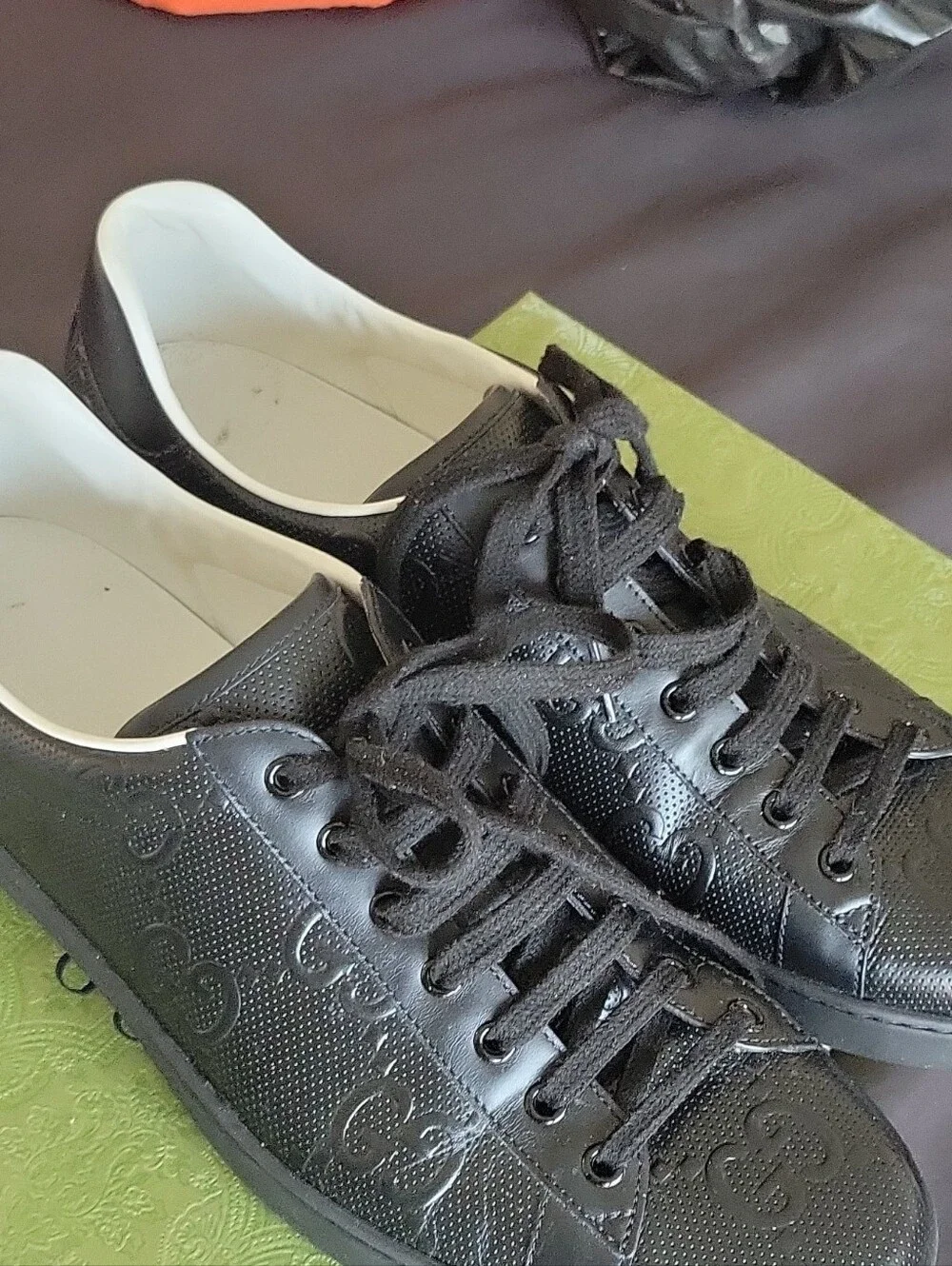 Black Leather Men's Sneakers - Designer Embossed Logo
